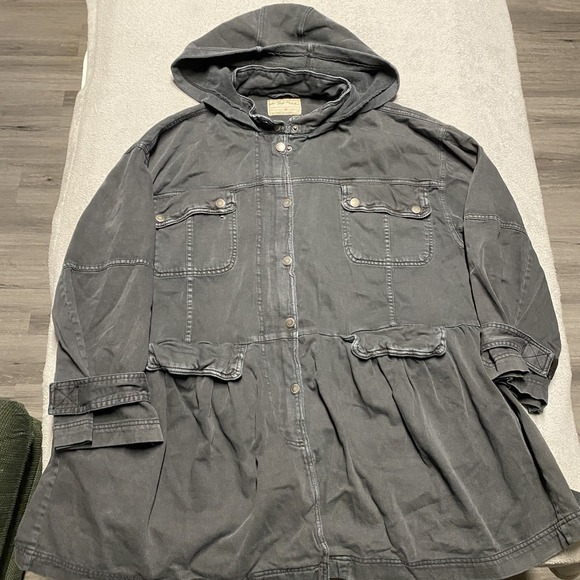 We The Free Jackets & Blazers - We The Free Nocturne Parka Medium Washed Black Oversized Boho Hooded Pockets